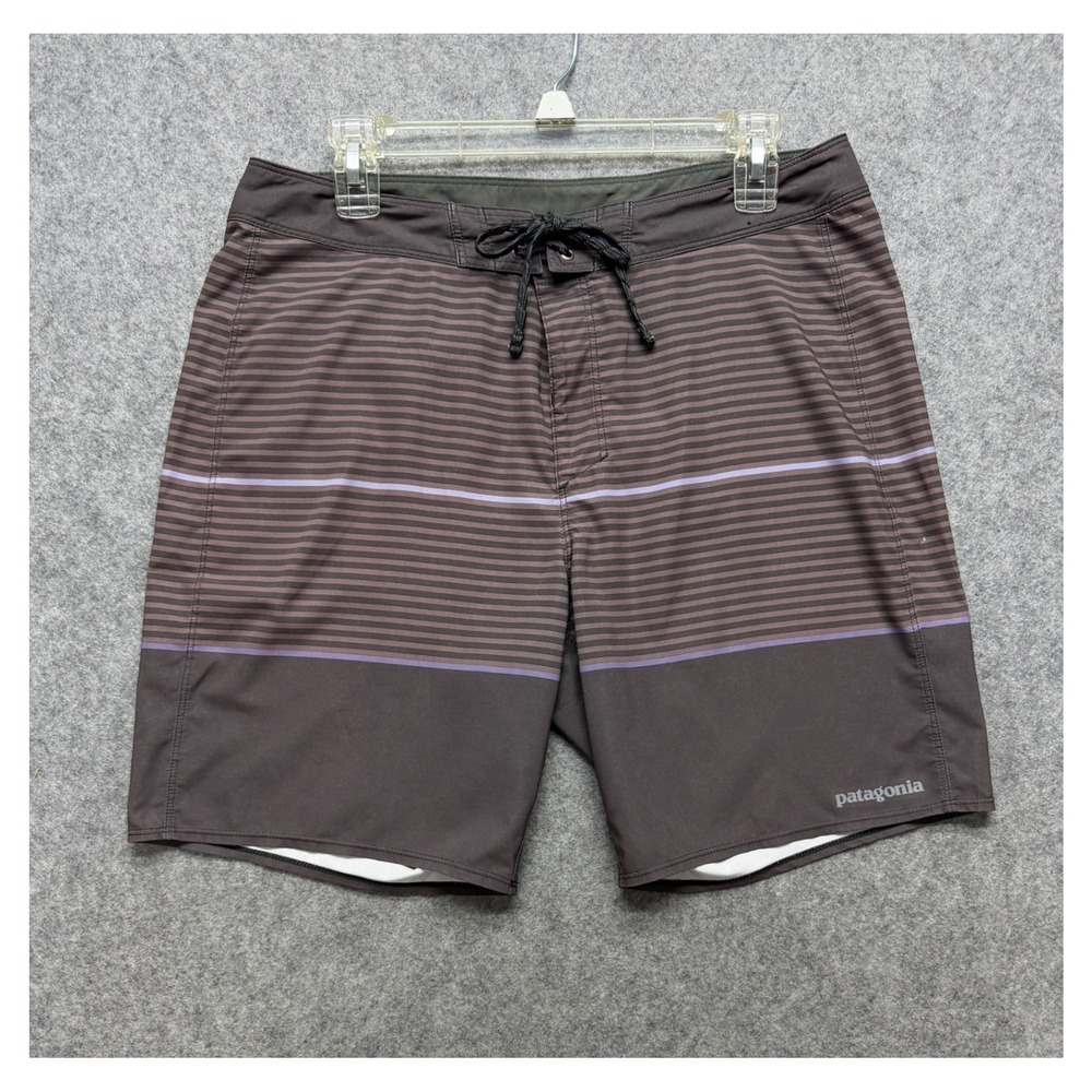 Patagonia Mens Purple Striped Board Shorts Swim Trunks Size 32 Beach Swim